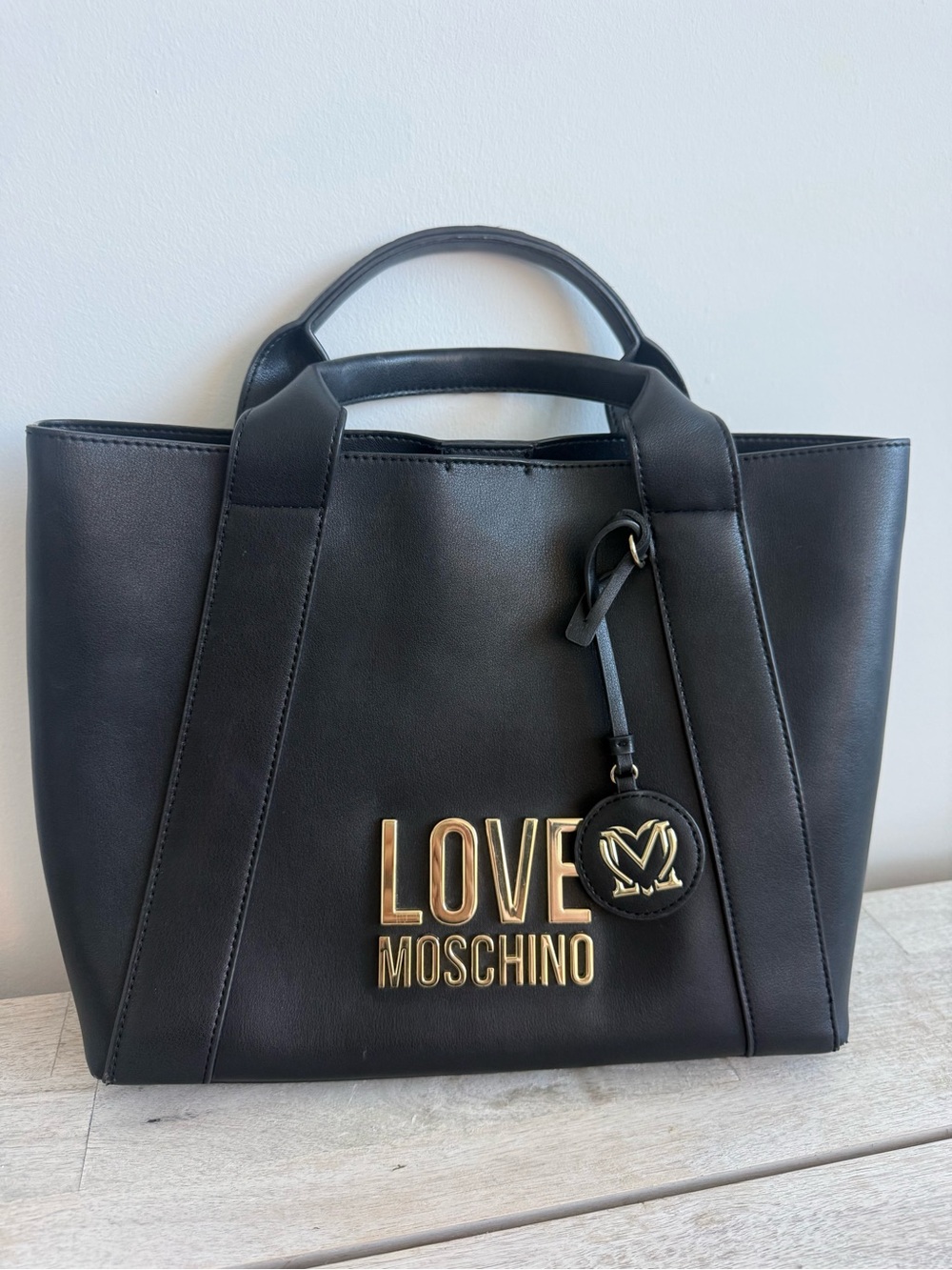 Love Moschino Black Tote with Gold Logo Plaque
